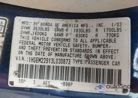 2003 Honda Civic Ex из США, поврежденный, VIN 1HGEM22913L030873